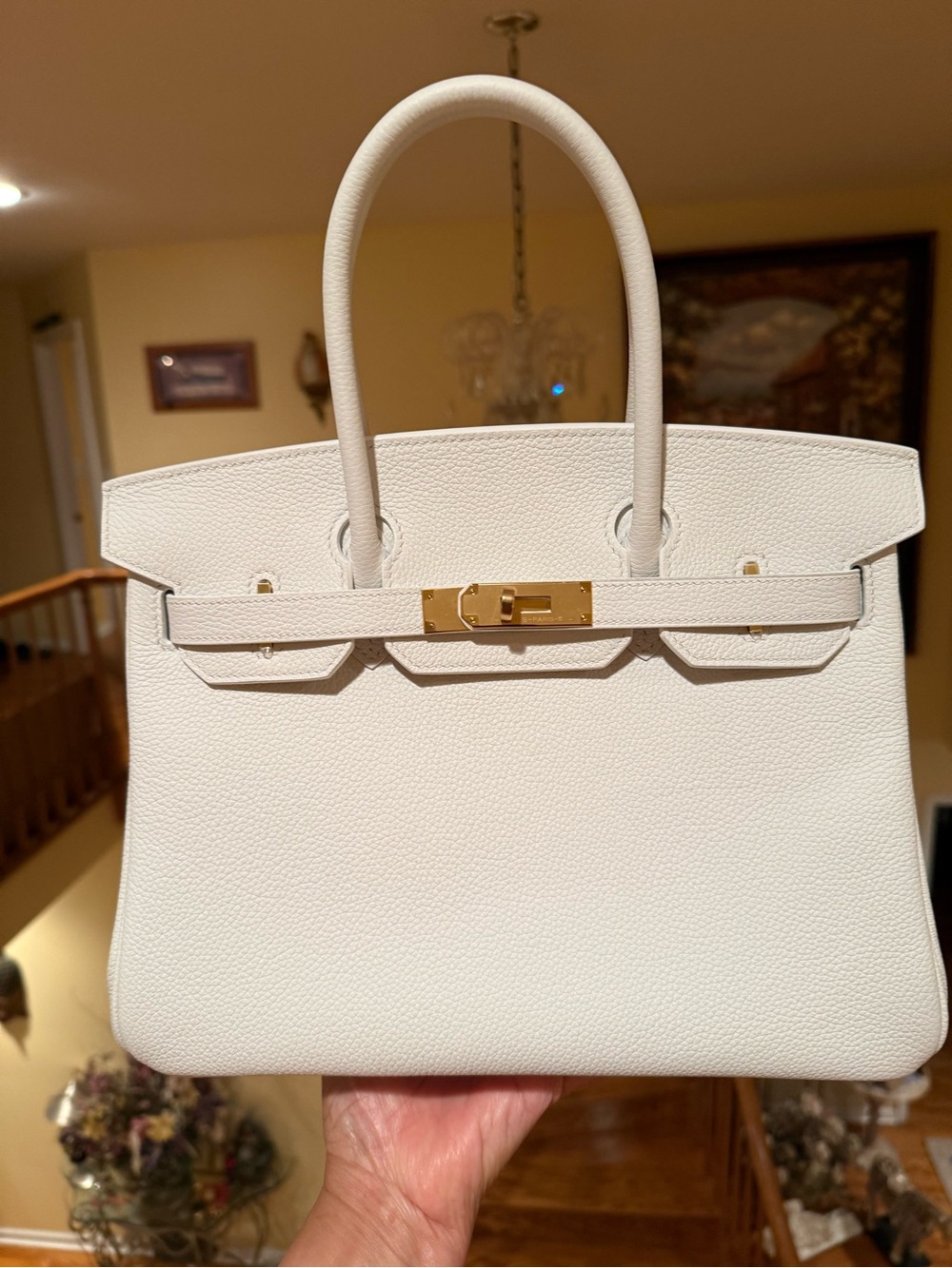Luxury White Togo Leather Top-Handle Satchel GHW